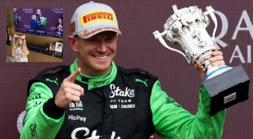 La tierna reacción de la hija de Hulkenberg y el alocado festejo del piloto tras lograr su primer podio en Silverstone a los 37 años