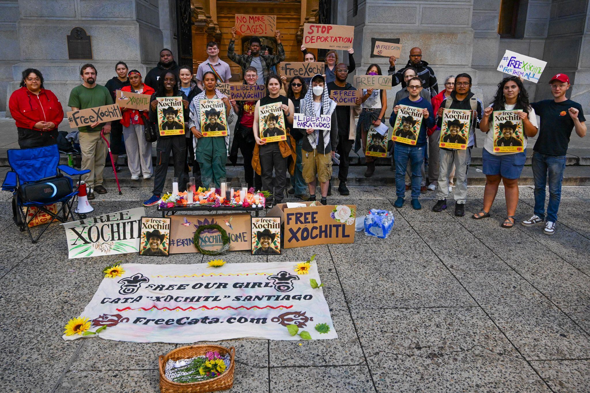 Protesta por la liberación de Cata 'Xóchitl', el 21 de agosto, en Filadelfia.