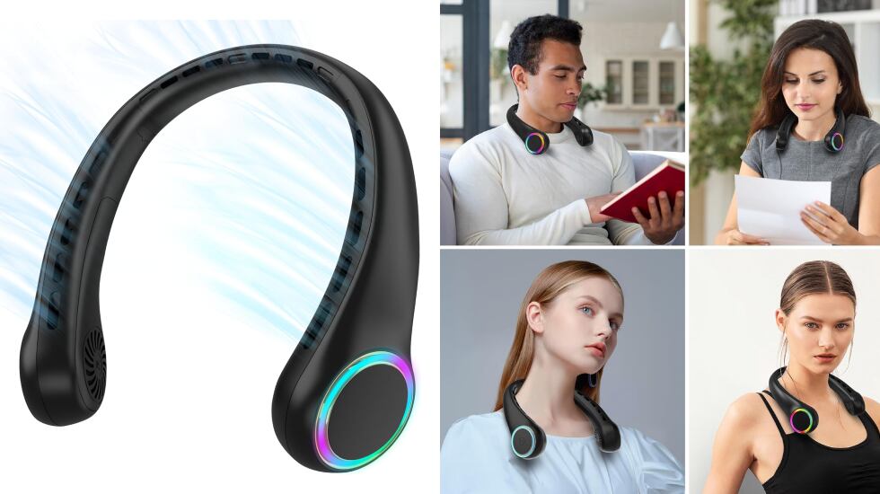 Ventilador de cuello con tres velocidades ajustables.
