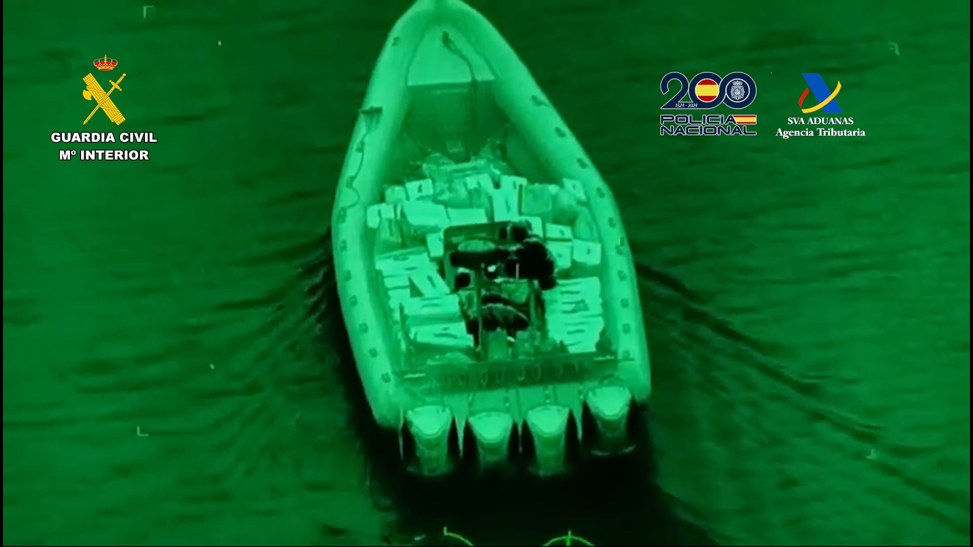 Imagen de una narcolancha captada en el marco de la operación contra una banda en el Estrecho. Imagen de archivo.