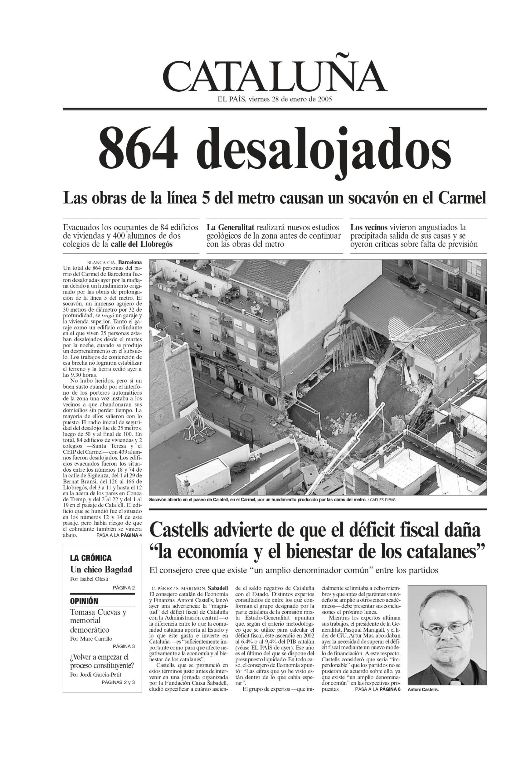 Portada del periódico de El País de Cataluña del 28 de enero de 2005.