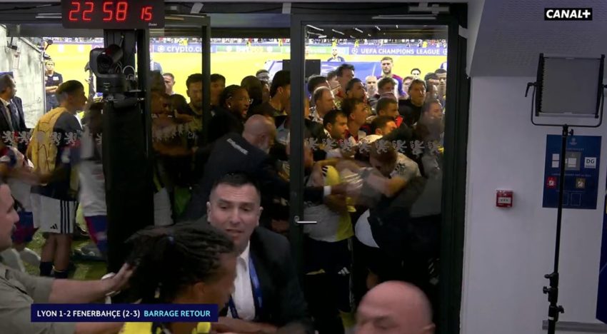 Fenerbahce eliminó al Lyon de Nico Tagliafico de la Champions League y terminó en batalla campal: los videos de la pelea en Francia