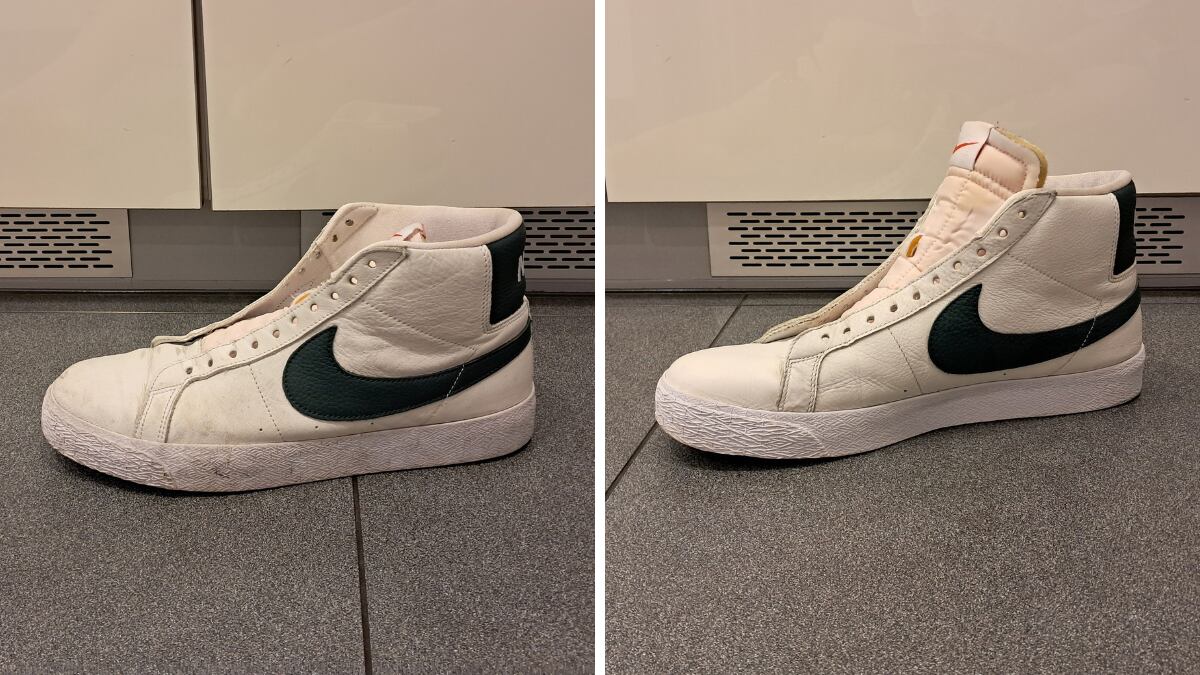 Antes y después de aplicar la fórmula mágica de La Ordenatriz en estas zapatillas de Nike.