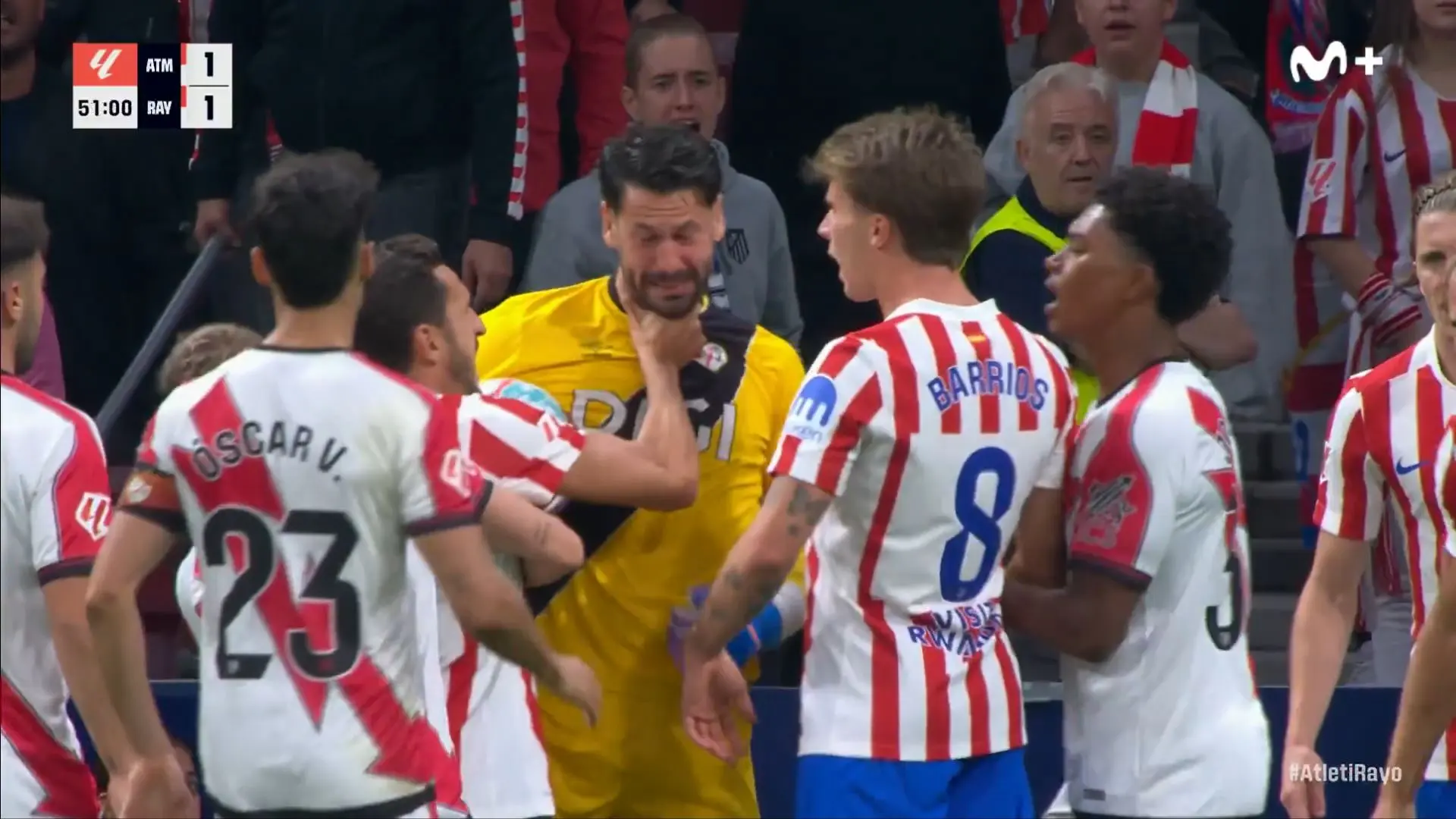 La polémica del Atleti – Rayo más tenso: amarilla a Koke tras agarrar del cuello a Batalla en plena tangana