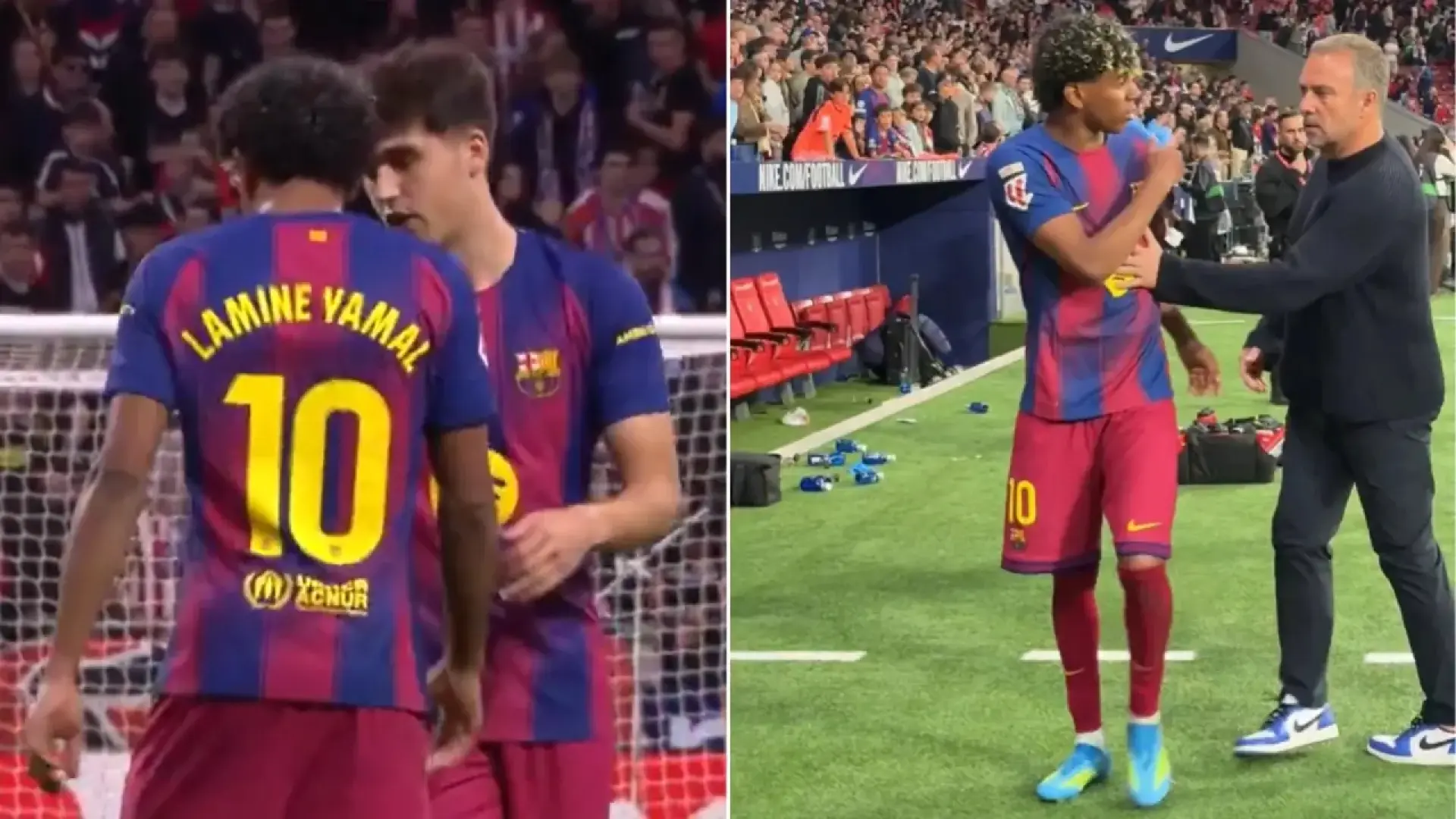 Enfado monumental de Lamine Yamal: no celebró el gol de Lewandowski y se fue sin saludar a Flick