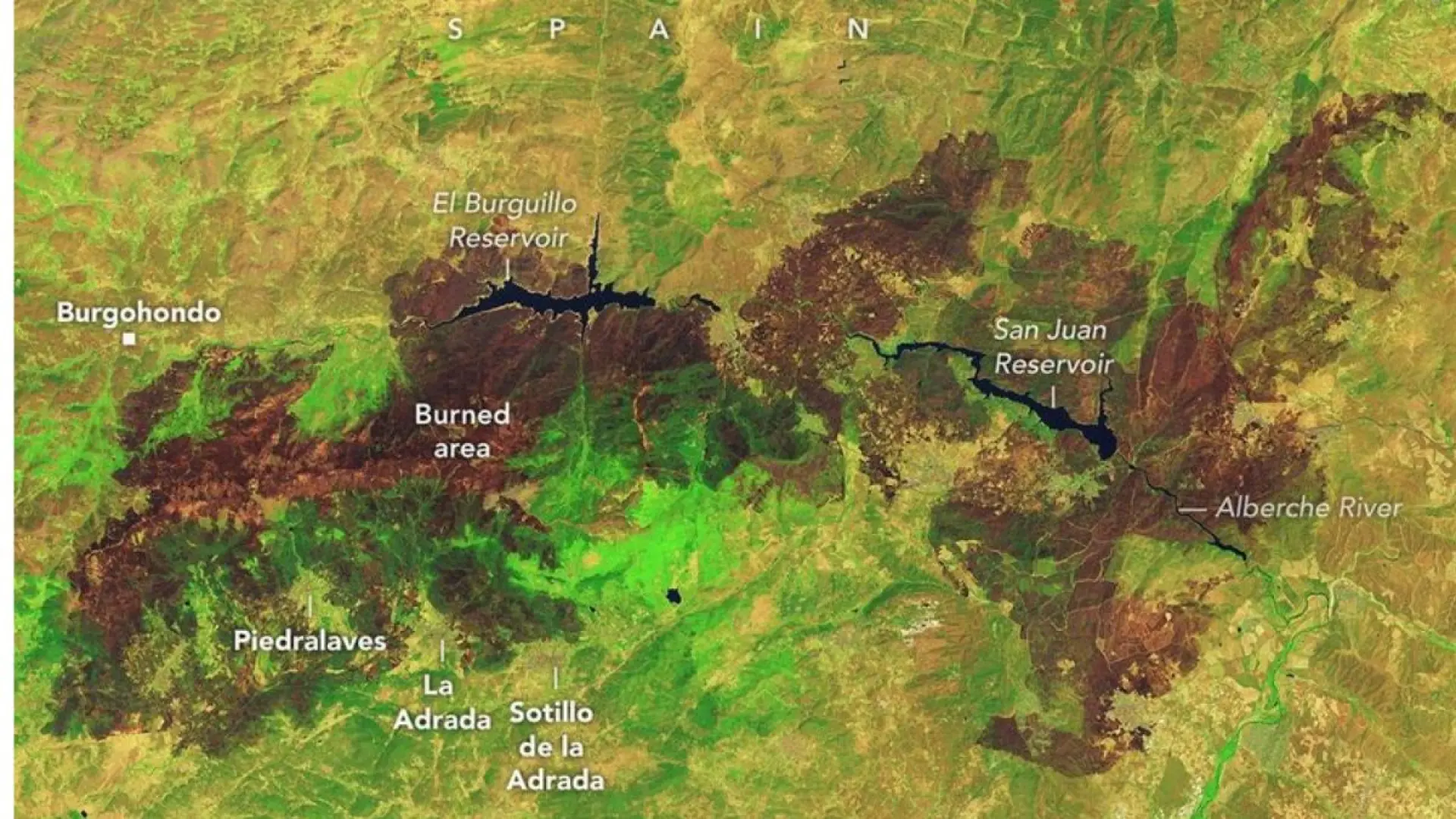 La NASA capta desde el espacio el impacto de los incendios en España: así se ve la huella del fuego