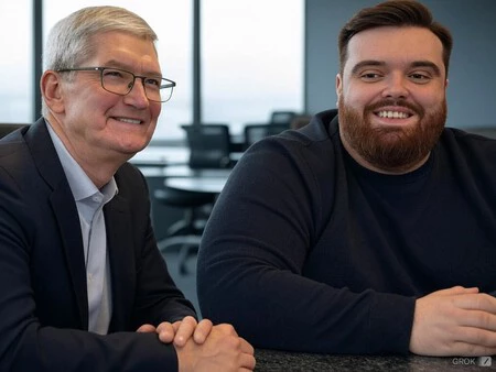 Imagen creada con Grok de Tim Cook e Ibai