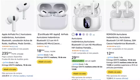 Una simple búsqueda de auriculares en Amazon nos devuelve decenas de imitaciones