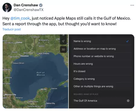 Petición del cambio de nombre del Golfo de México por el político Dan Crenshaw