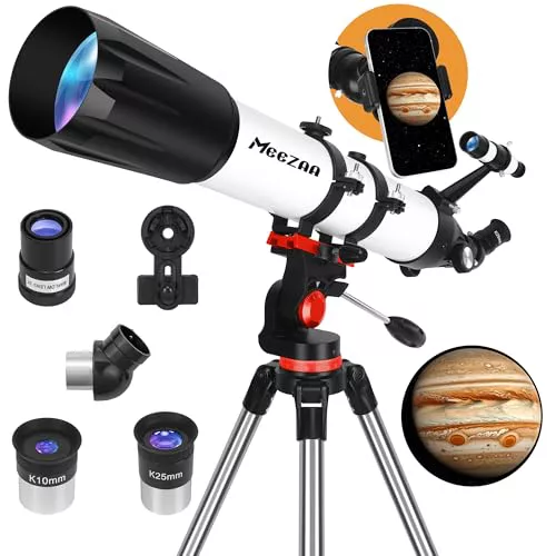 MEEZAA Telescopio, Telescopio Astronómico Adultos Profesionales Ultra Potente 32X-240X, 90/800mm Telescopios Refractor para Niños y Principiantes con Trípode y Adaptador de Teléfono Observer la Luna