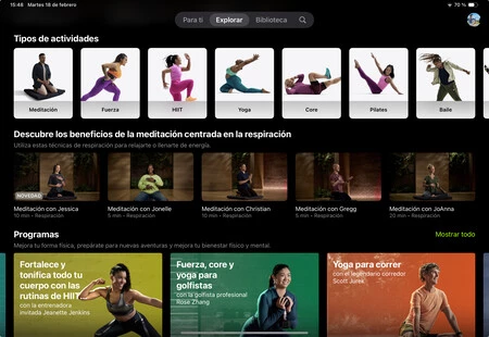 Apple Fitness Plus en iPad