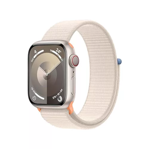 Apple Watch Series 9 [GPS + Cellular] Smartwatch con Caja de Aluminio en Blanco Estrella de 41 mm y Correa Loop Deportiva Blanco Estrella. Monitor de entreno, App Oxígeno en Sangre, Neutro en Carbono