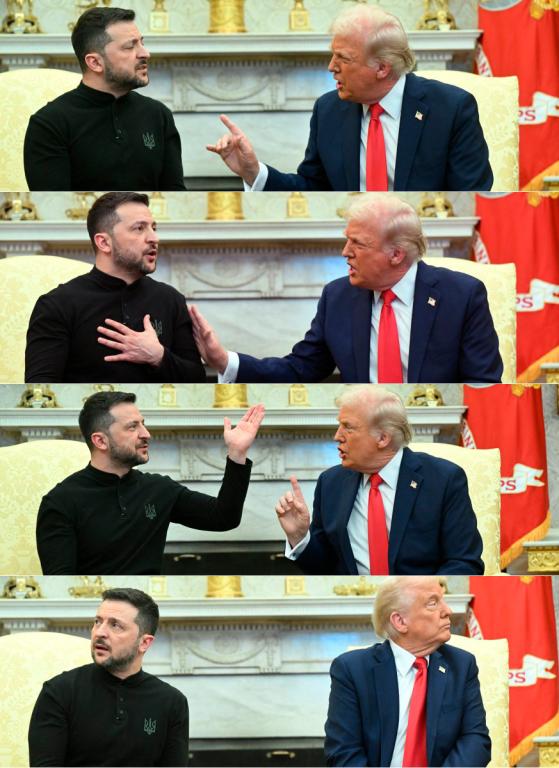 Secuencia fotográfica del encuentro entre el presidente de Estados Unidos, Donald Trump, con su homólogo ucraniano, Volodimir Zelenski.