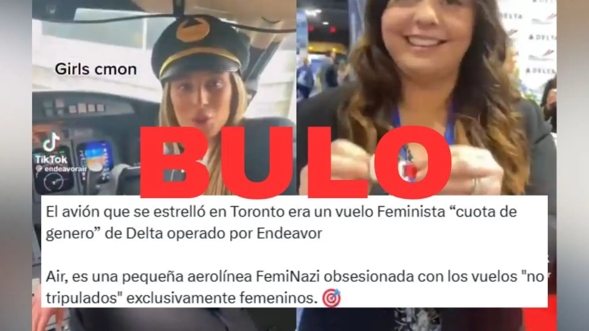 El bulo sobre que el avión que volcó en Toronto estaba tripulado "íntegramente por mujeres"