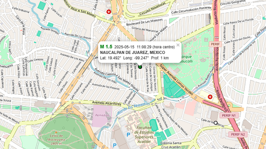 Mapa de la ubicación del epicentro del microsismo registrado a las 11:08 horas en Naucalpan de Juárez.