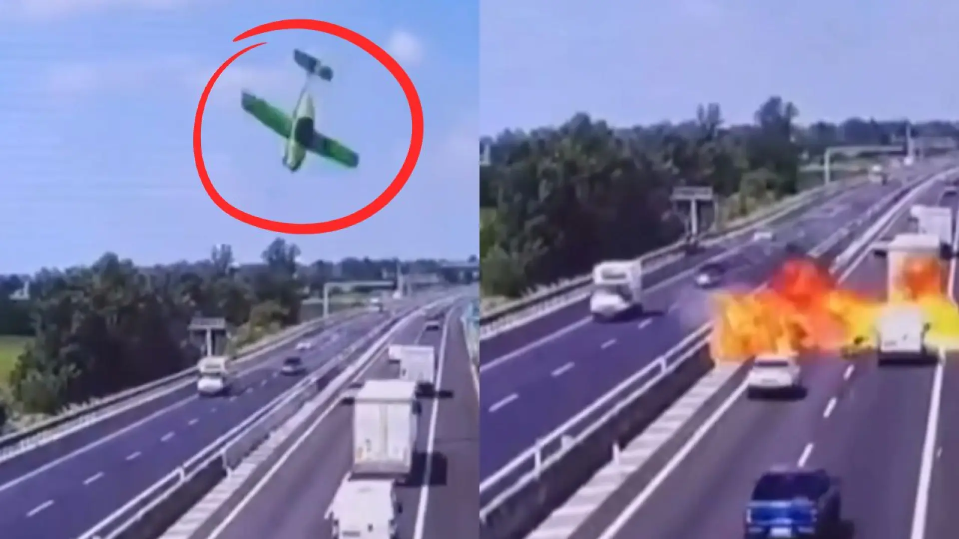 Tragedia en la autopista: Una avioneta cae en picado en una carretera en Italia y mueren sus dos ocupantes