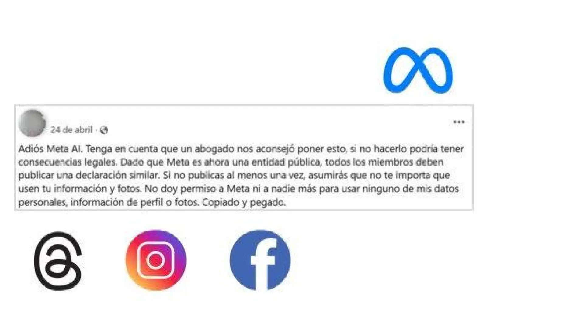 La cadena “Adiós Meta AI” no tiene validez legal para evitar que “usen tu información y fotos” en Instagram y Facebook