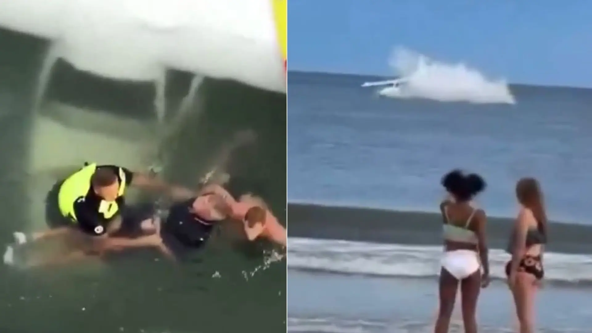 El milagroso rescate de un piloto que estrelló su avioneta en el océano ante la mirada de los bañistas
