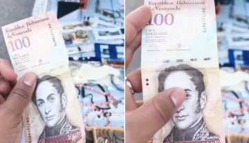 VIDEO: buhonera en Madrid vende a tres euros un antiguo billete de 100 bolívares