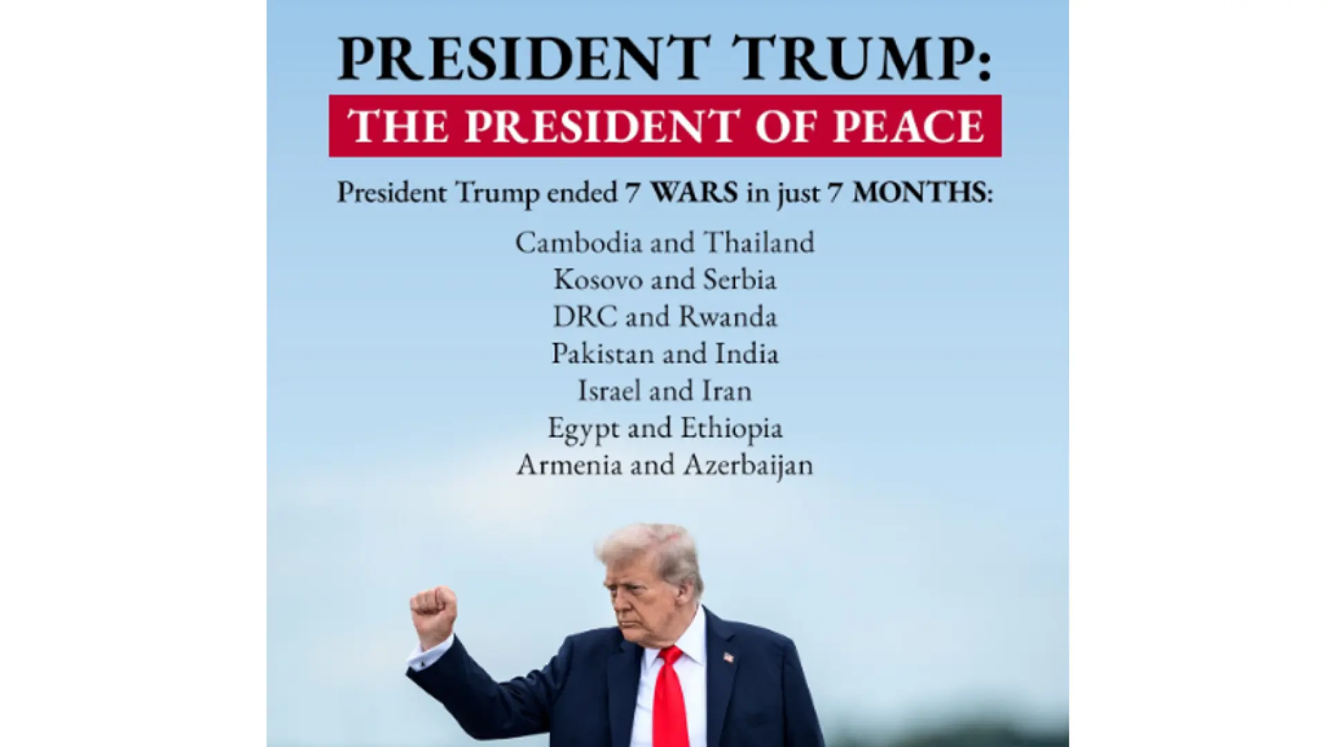 «El presidente de la paz»: el Gobierno de EEUU publica el listado de las siete guerras que dice Trump haber parado desde que llegó al poder
