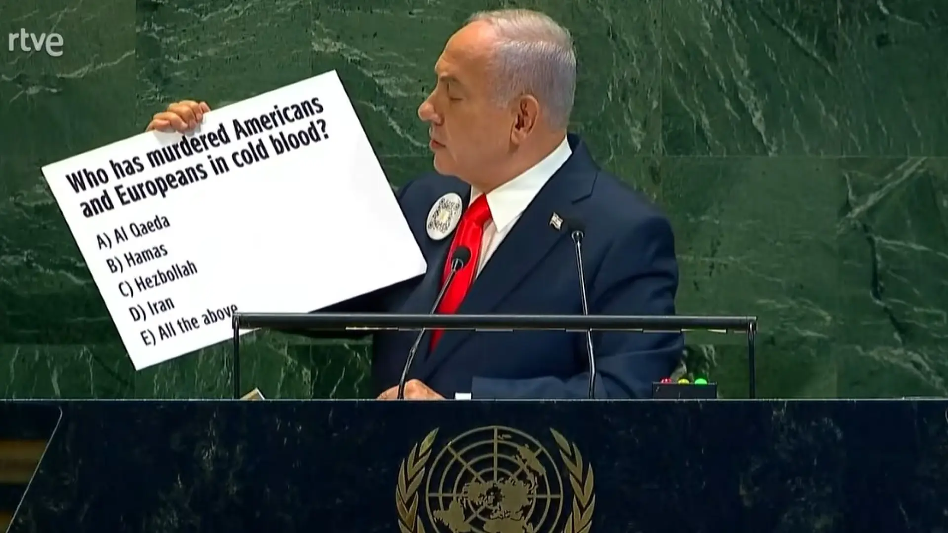 Netanyahu lanza un 'concurso' en la Asamblea General de la ONU: «Respuesta correcta, nuestros enemigos nos odian a todos»