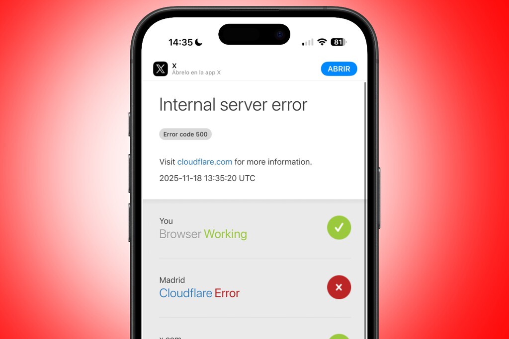 No es cosa de tu iPhone. ChatGPT, X (Twitter) y otras decenas de webs, juegos y apps han caído por un fallo de Cloudflare