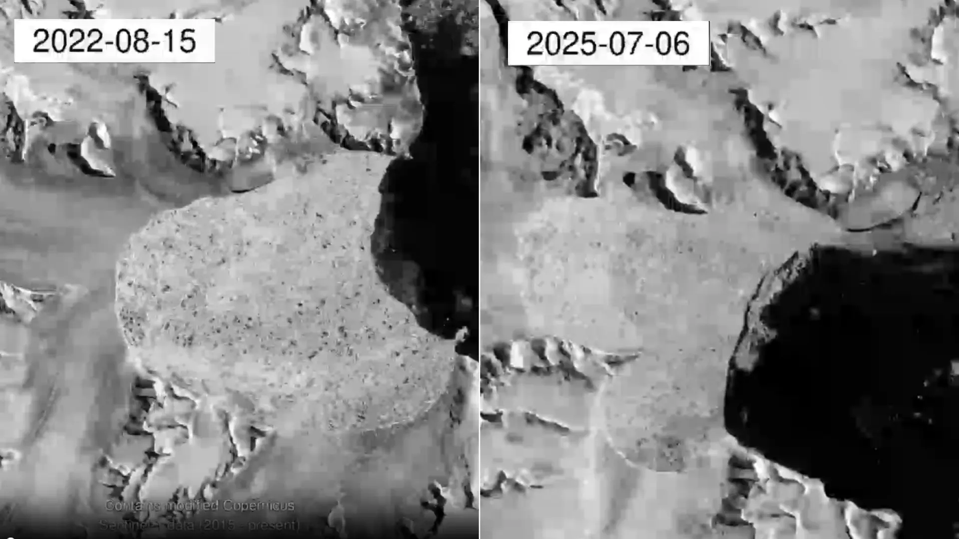 Las imágenes que muestran el colapso «ultrarrápido» del glaciar Hektoria: casi la mitad de su superficie desapareció en 3 meses