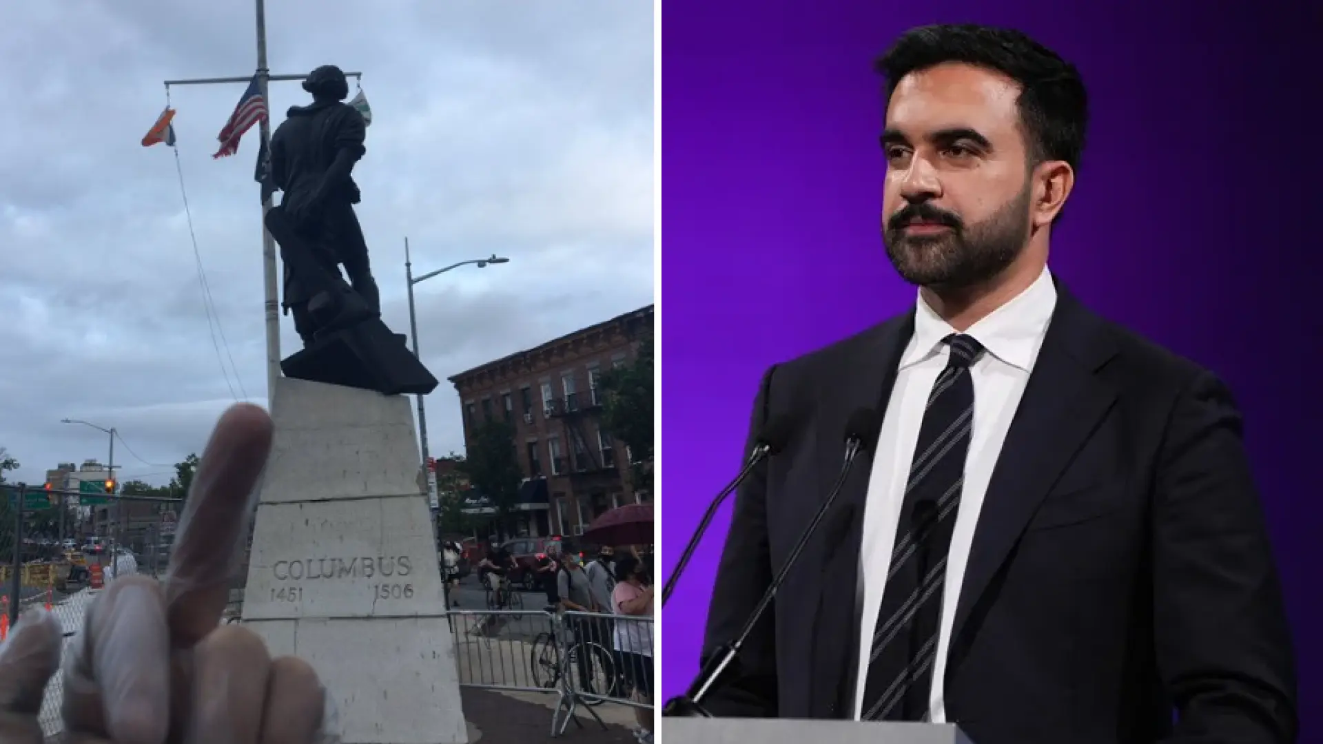 La hemeroteca de las redes de Mamdani: le hizo a una peineta a una estatua de Cristóbal Colón y pedía «tirarla abajo»