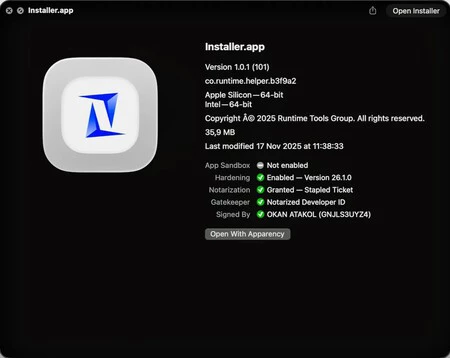 El instalador mostraba que todo estaba correcto, con las autorizaciones de Apple