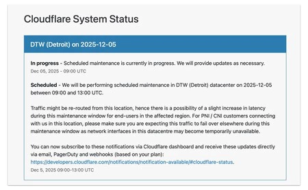 Mensaje de mantenimiento de Cloudflare