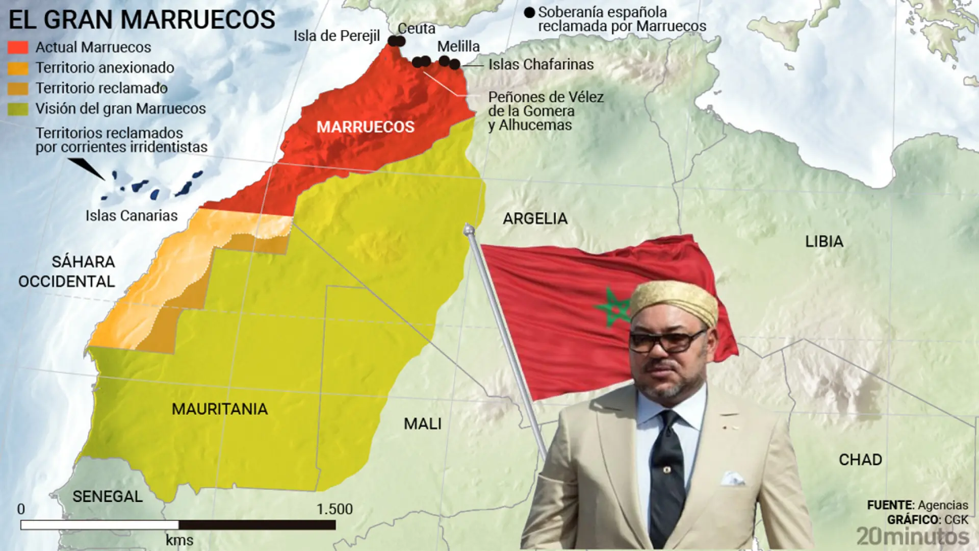 El mapa del 'Gran Marruecos', el sueño nacionalista que amenaza la soberanía territorial de España