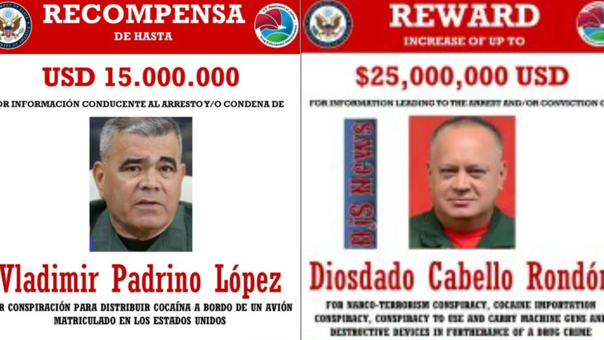 Cabello y Padrino, los otros dos dirigentes del chavismo en busca y captura: esta es la gran recompensa que ofrece Trump por ellos