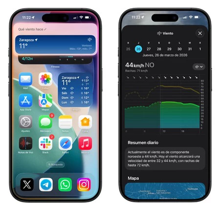 Siri es incapaz de dar datos del viento, aunque dentro de la app de Tiempo los tiene con todo detalle