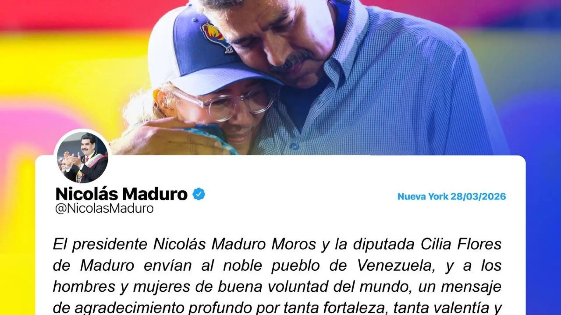 Maduro pide desde la cárcel en EEUU consolidar «la reconciliación, el perdón y el reencuentro» en Venezuela