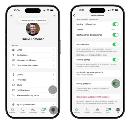 Ajustes Notificaciones Whatsapp