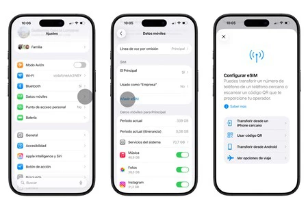 Proceso para añadir una eSIM desde Ajustes