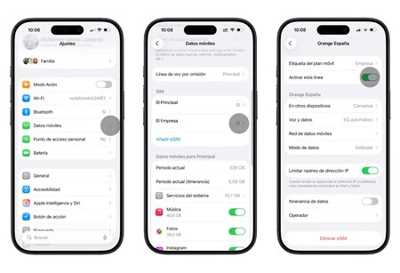 Pasos para activar o desactivar una de las hasta 20 eSIM que se pueden tener en el iPhone
