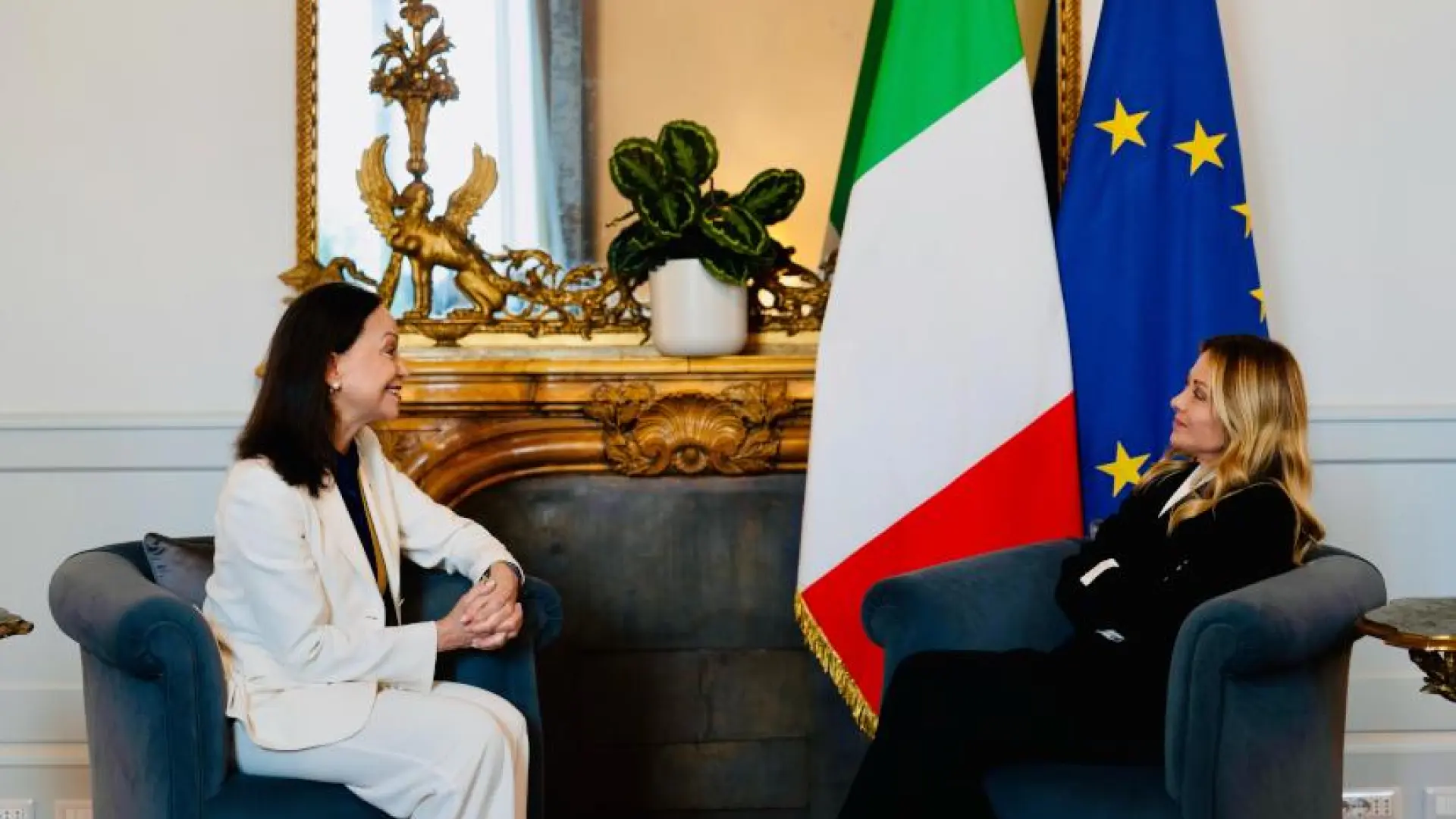 Meloni recibe a Machado en la sede del Gobierno italiano antes de la visita de la líder opositora venezolana a España