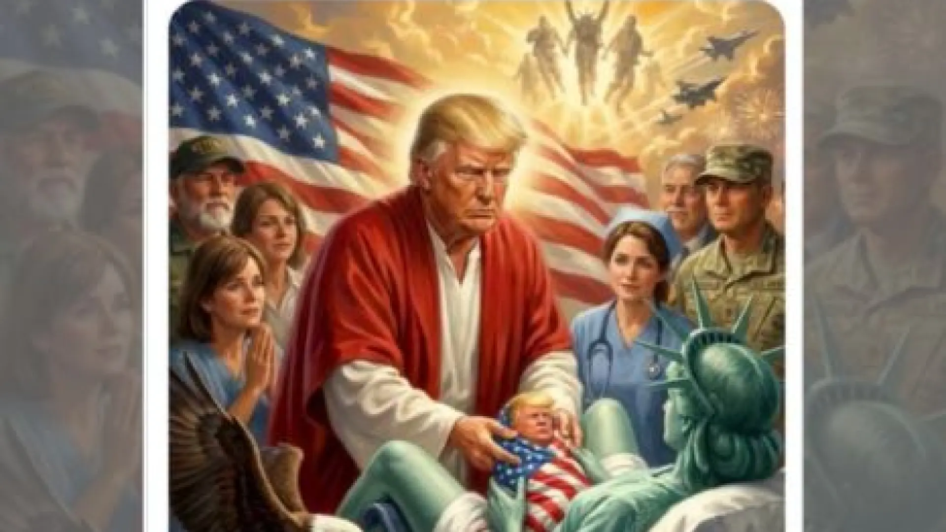 Donald Trump no ha publicado esta imagen en la que la Estatua de la Libertad da a luz a un bebé con su cara