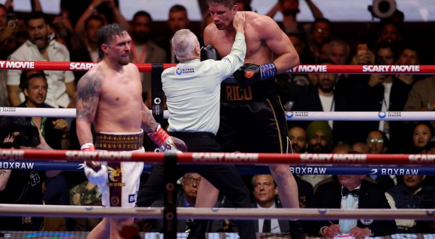 Usyk la pasaba mal con una leyenda del kickboxing, pero un nocaut técnico polémico le salvó el invicto en Egipto