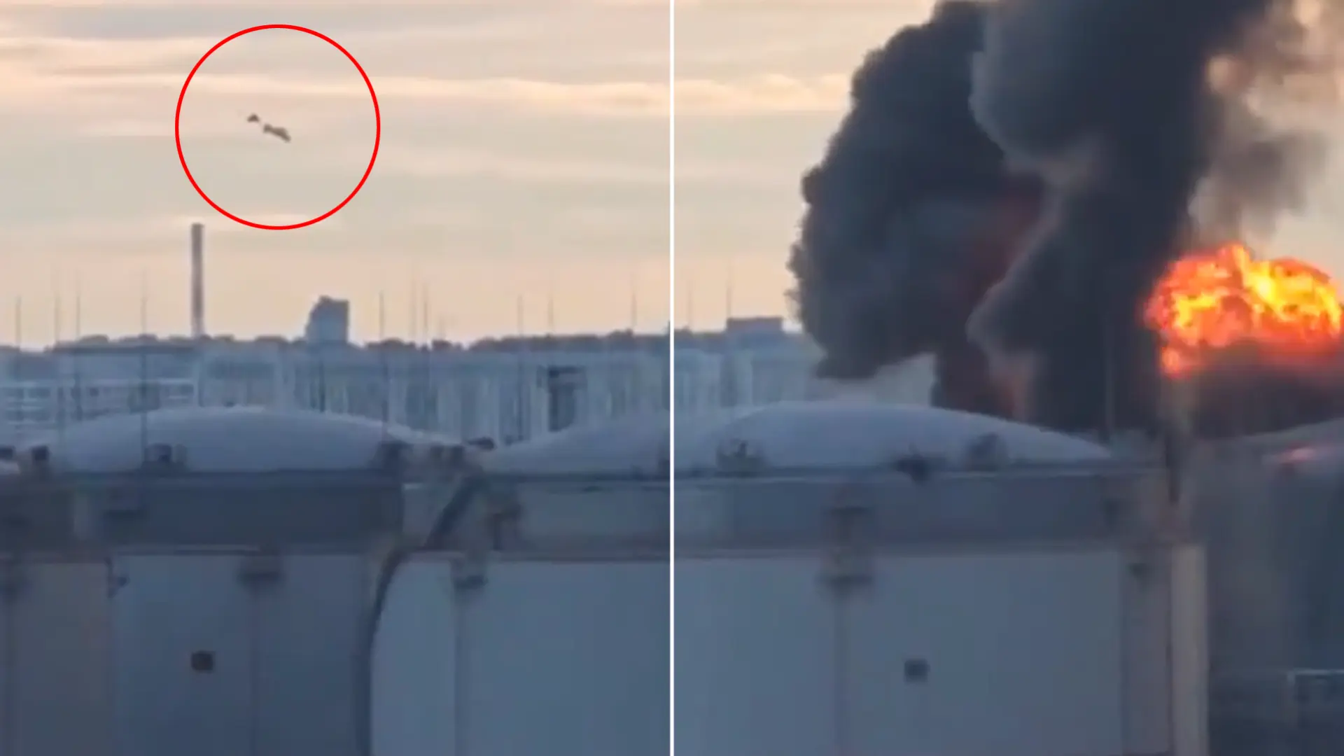 Así fue el momento en el que un dron ucraniano explota contra una terminal petrolera en San Petersburgo