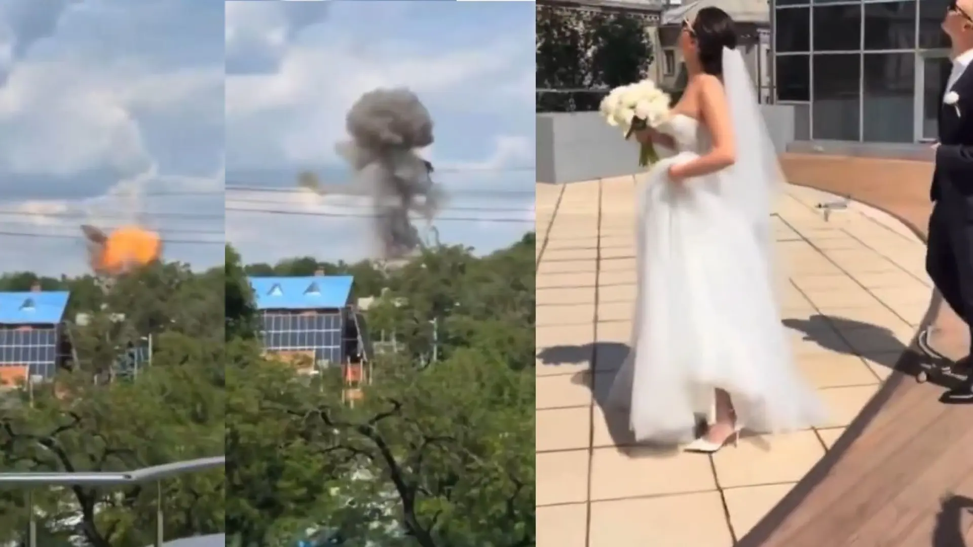 Captan el momento en el que un dron ruso explota junto a unos novios cuando se hacían fotos por su boda en Ucrania