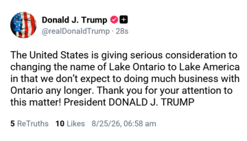 Trump le quiere aplicar un «Golfo de América» a Canadá, pero ahora va contra el lago Ontario
