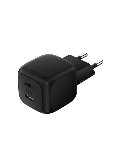 Belkin Cargador de Carga Rápida Compacto de 45W, USB-C Power Delivery para Apple iPhone 17, iPhone 16, iPhone 15 Series, Samsung Galaxy S25, Pixel 10, iPad, AirPods y Otros - Negro