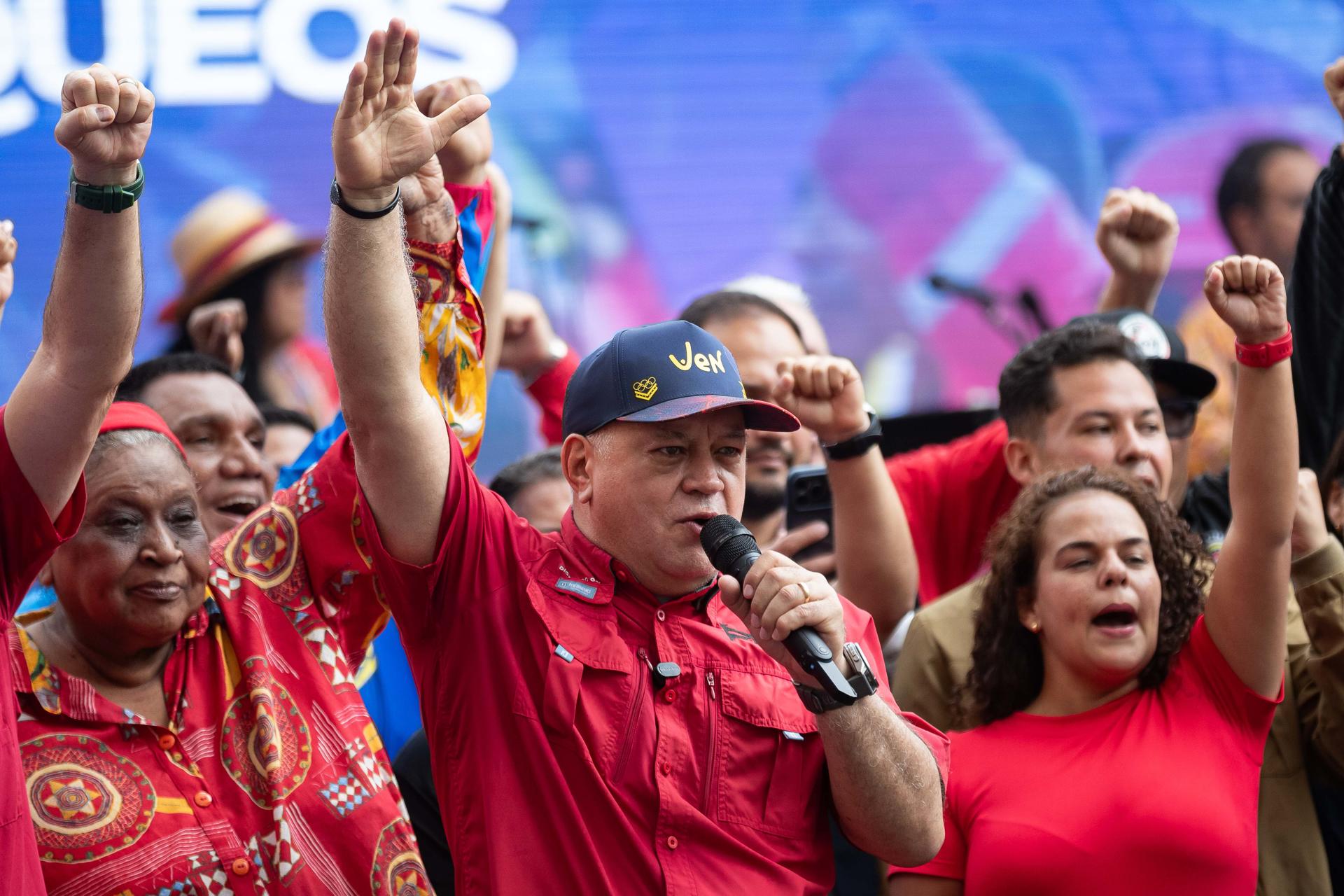 Diosdado Cabello, ministro de Interior, Justicia y Paz, en una marcha en Caracas