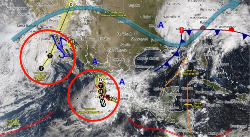 México en alerta por severidad extrema de Simon y Rachel que avanzan hacia costas de Colima y BC