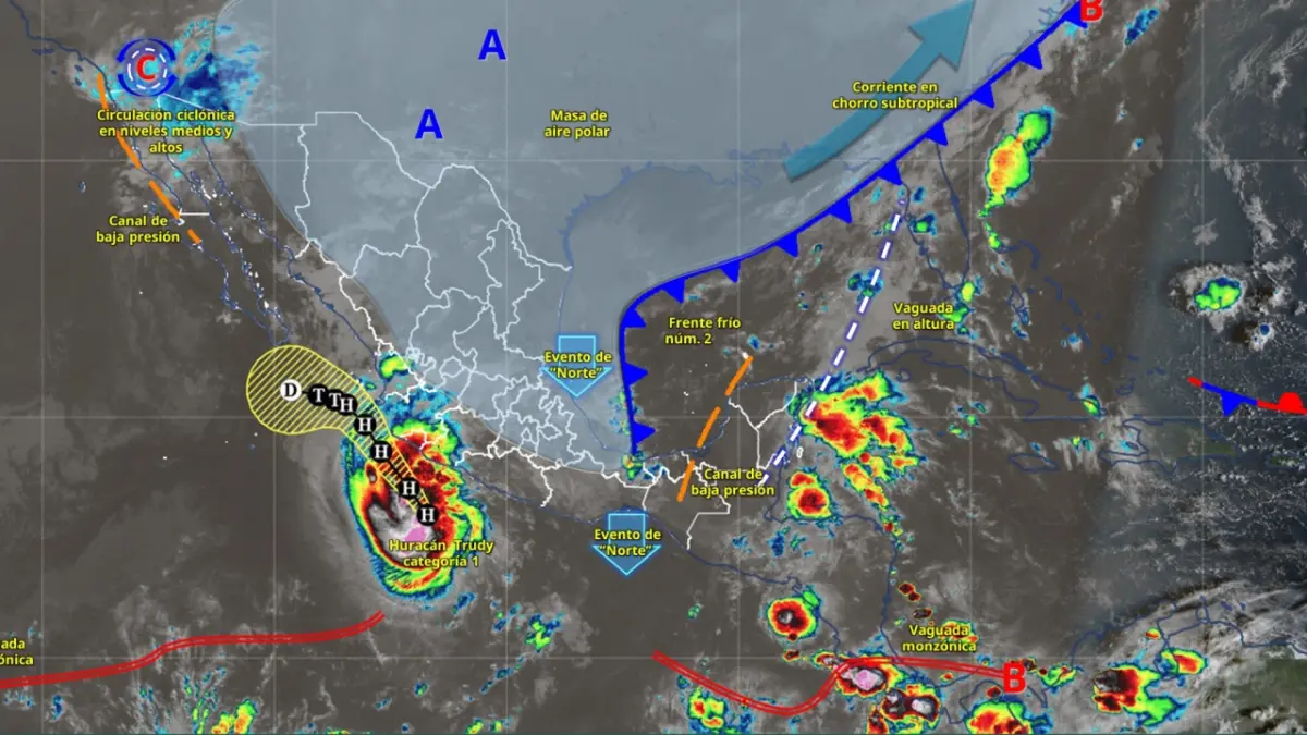Huracán Trudy hoy 17 de octubre: trayectoria, estados afectados y alertas por lluvias torrenciales