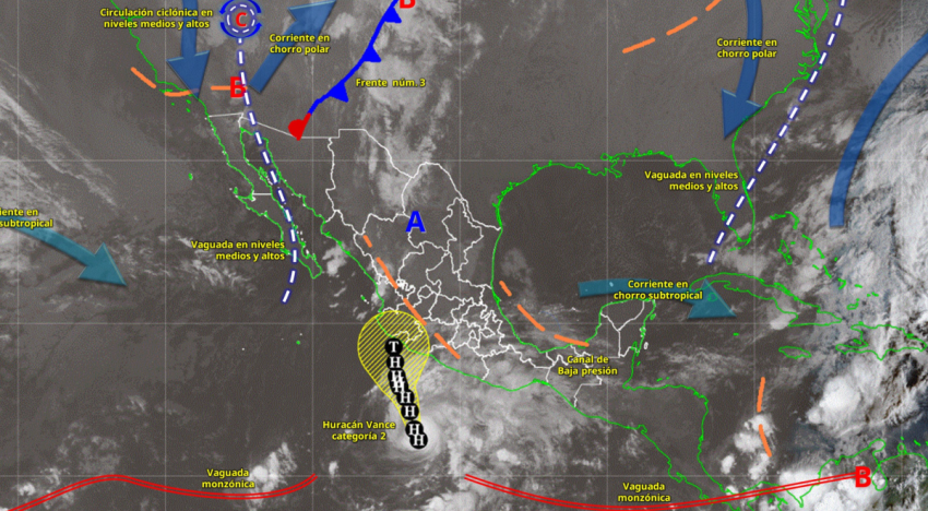 Clima hoy 24 de octubre: Huracán Vance mantiene lluvias en el Pacífico; frente frío 3 se disipará este sábado
