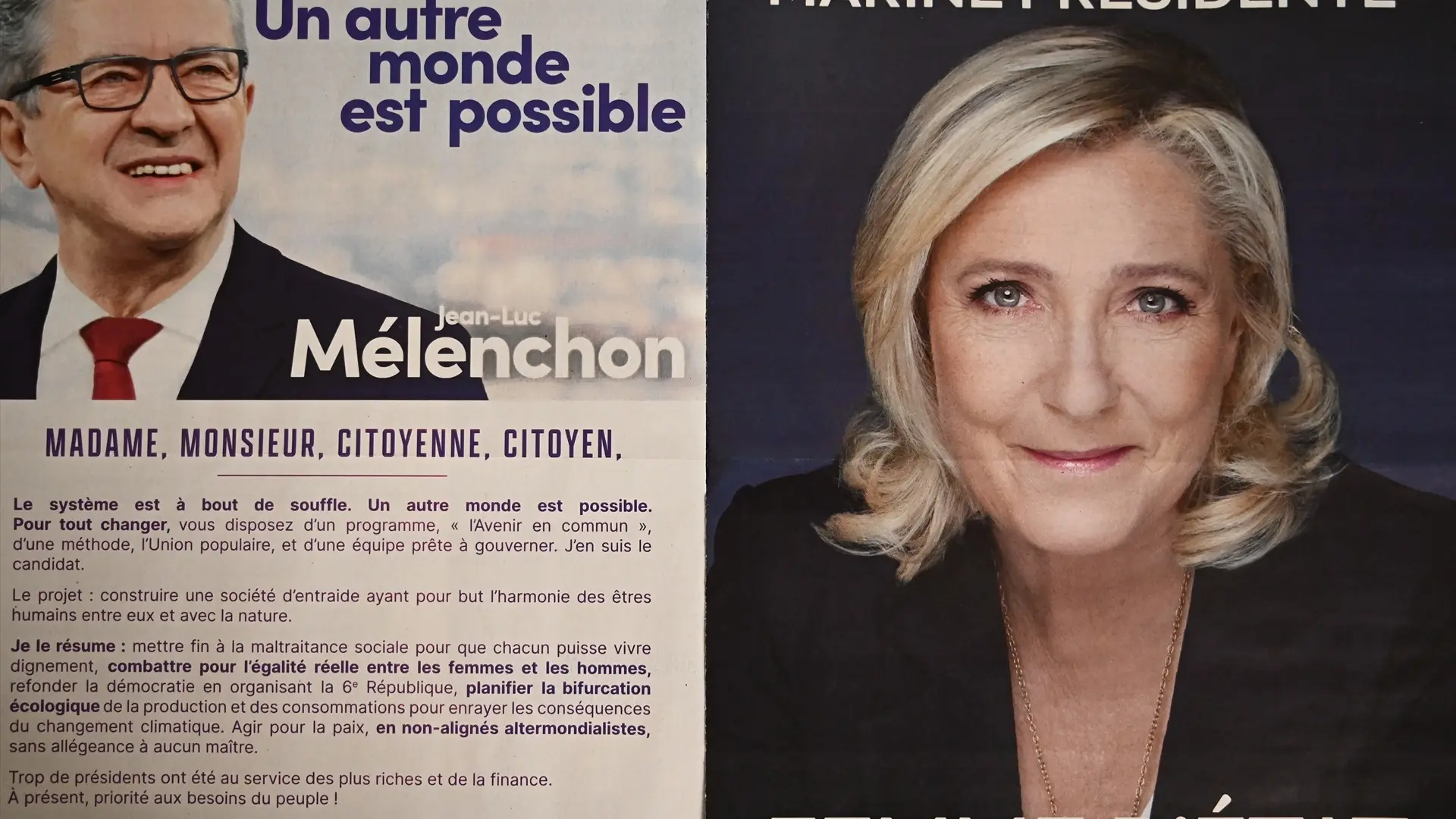 Le Pen y Mélenchon ya copan la segunda vuelta presidencial en Francia, según un sondeo