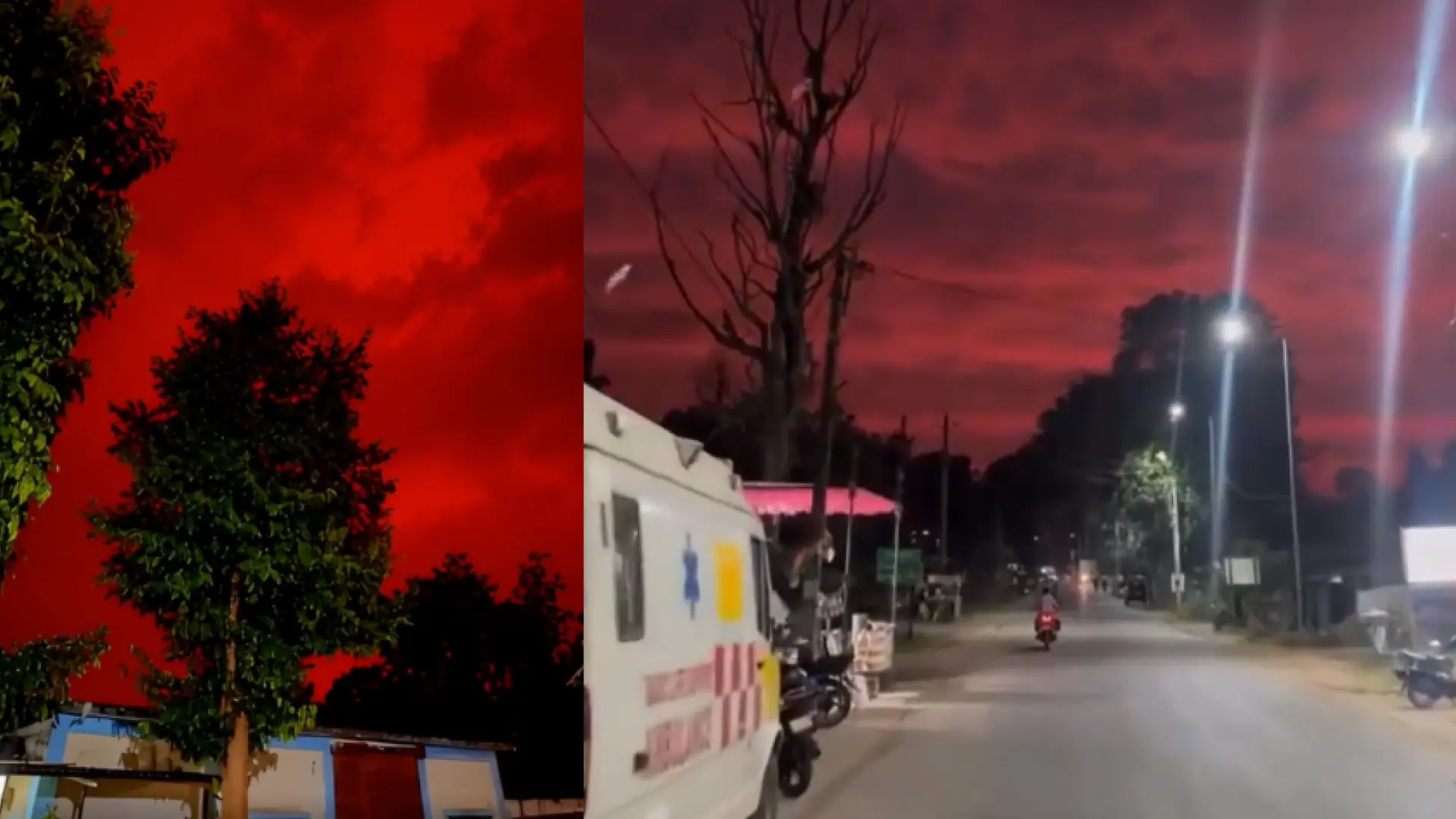 El cielo 'sangra' en la India: se tiñe de un rojo intenso y deja imágenes de película